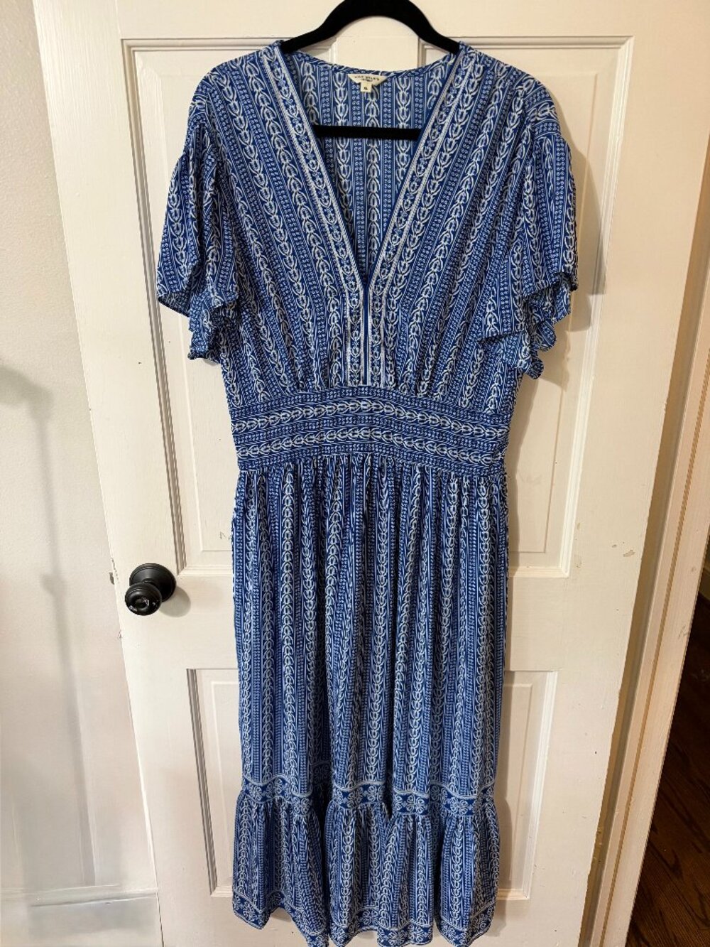 Max Studio A-Line Maxi Dress Blue & White Pattern Size XL